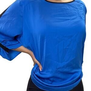 Plus Size Blue Blouse with Open Back Detail Women's Top